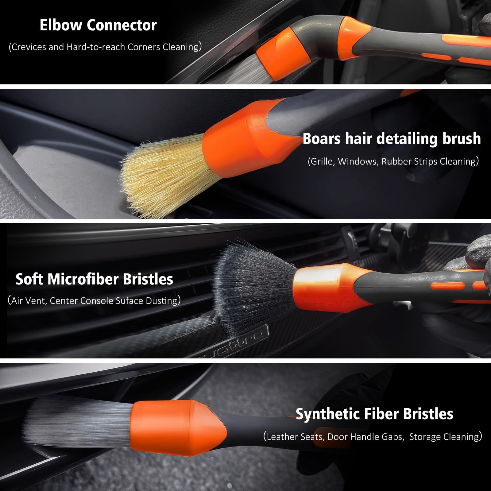 7PCS Car Interior Detailing Kit Horse Hair Leather Brush Applicator Pads