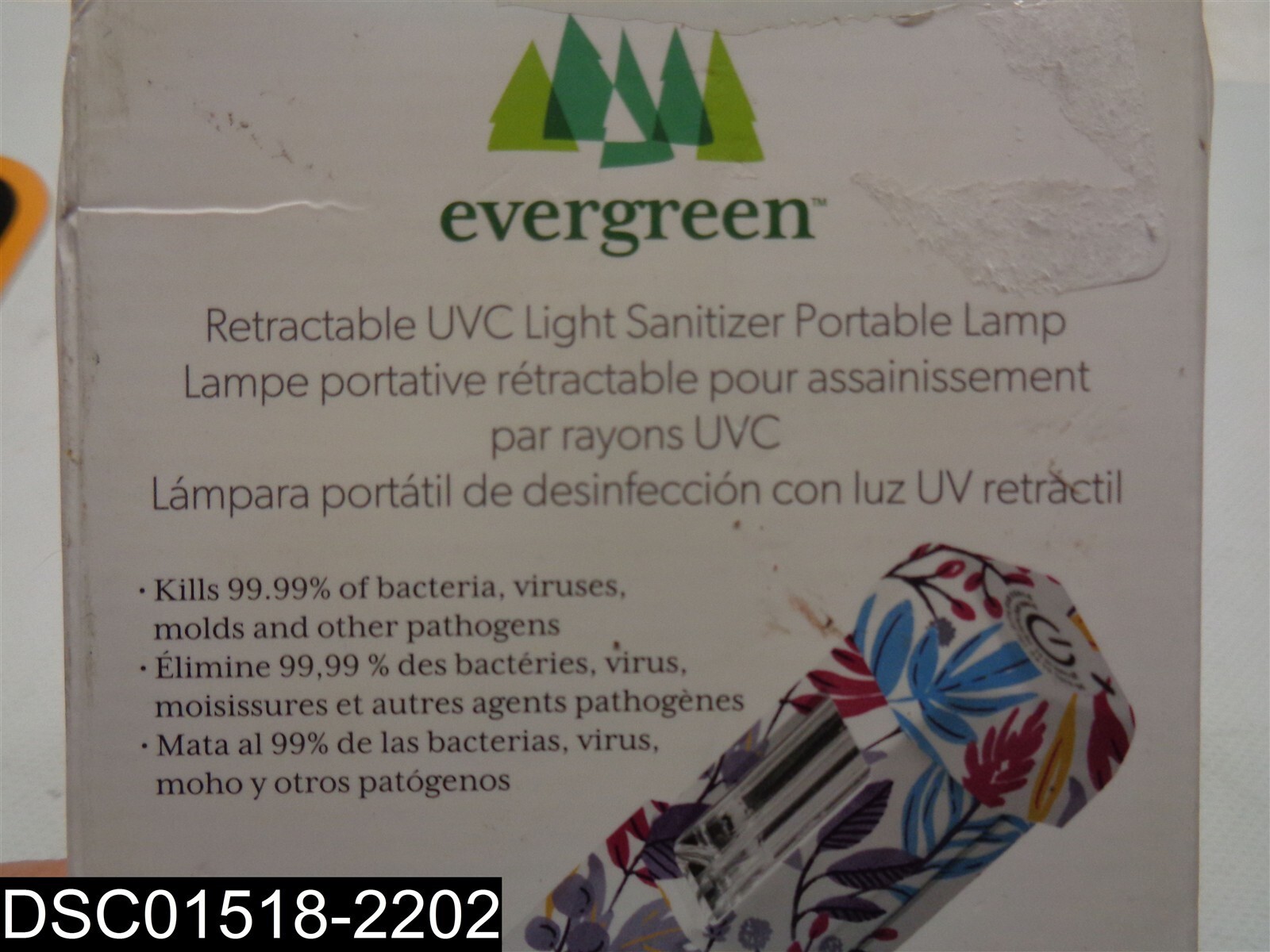 7BUV005 Evergreen Bright Floral Retractable UVC Light Sanitizer Portable Lamp