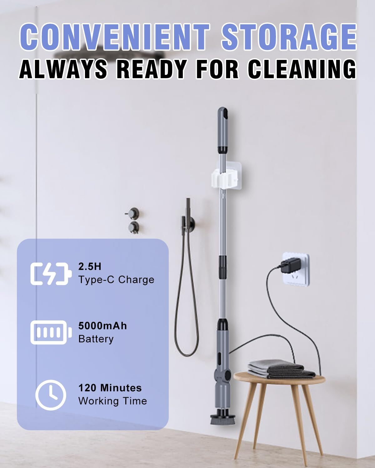 Electric Spin Scrubber ipx7 Waterproof 50kg Torque Shower Scrubber With 9 B