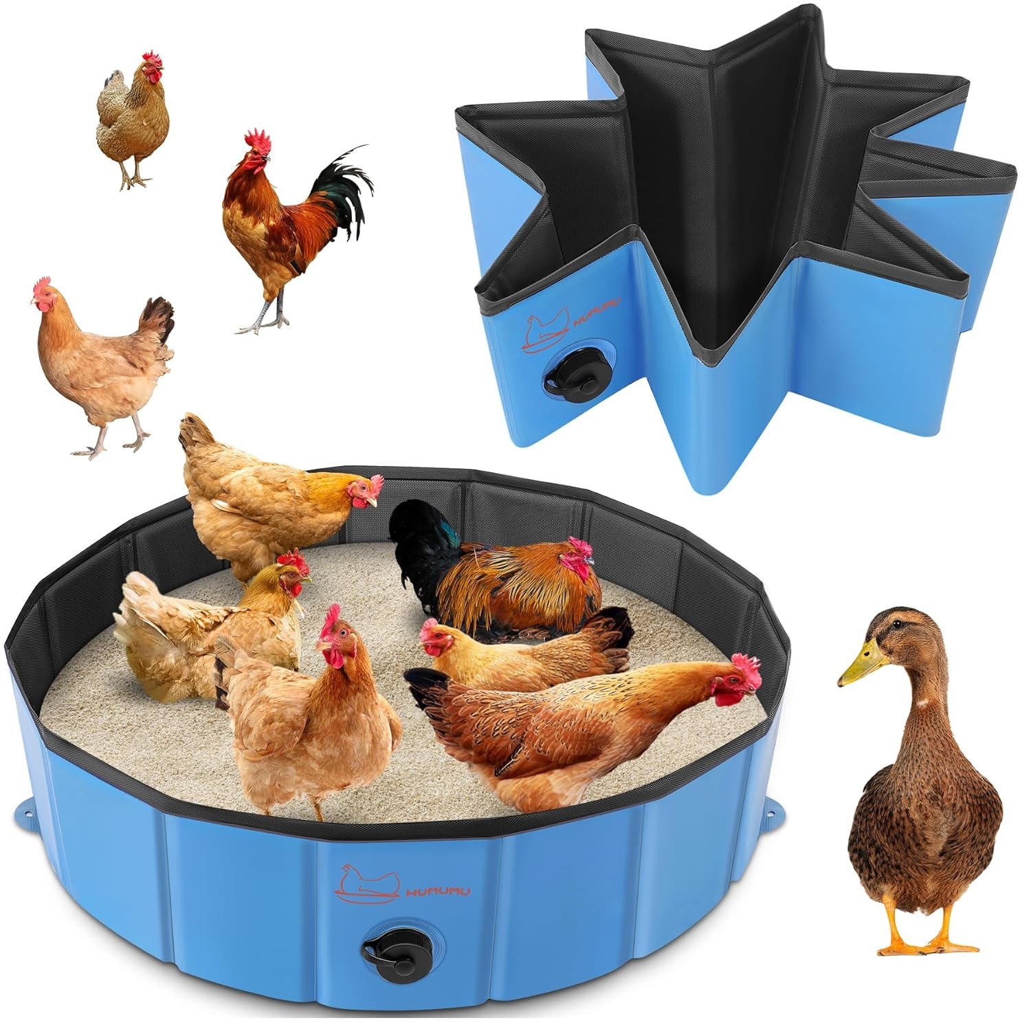 Chicken Dust Bath Tub (32” D * 8” H), Foldable Design, Extra-Tough PVC, Dust B