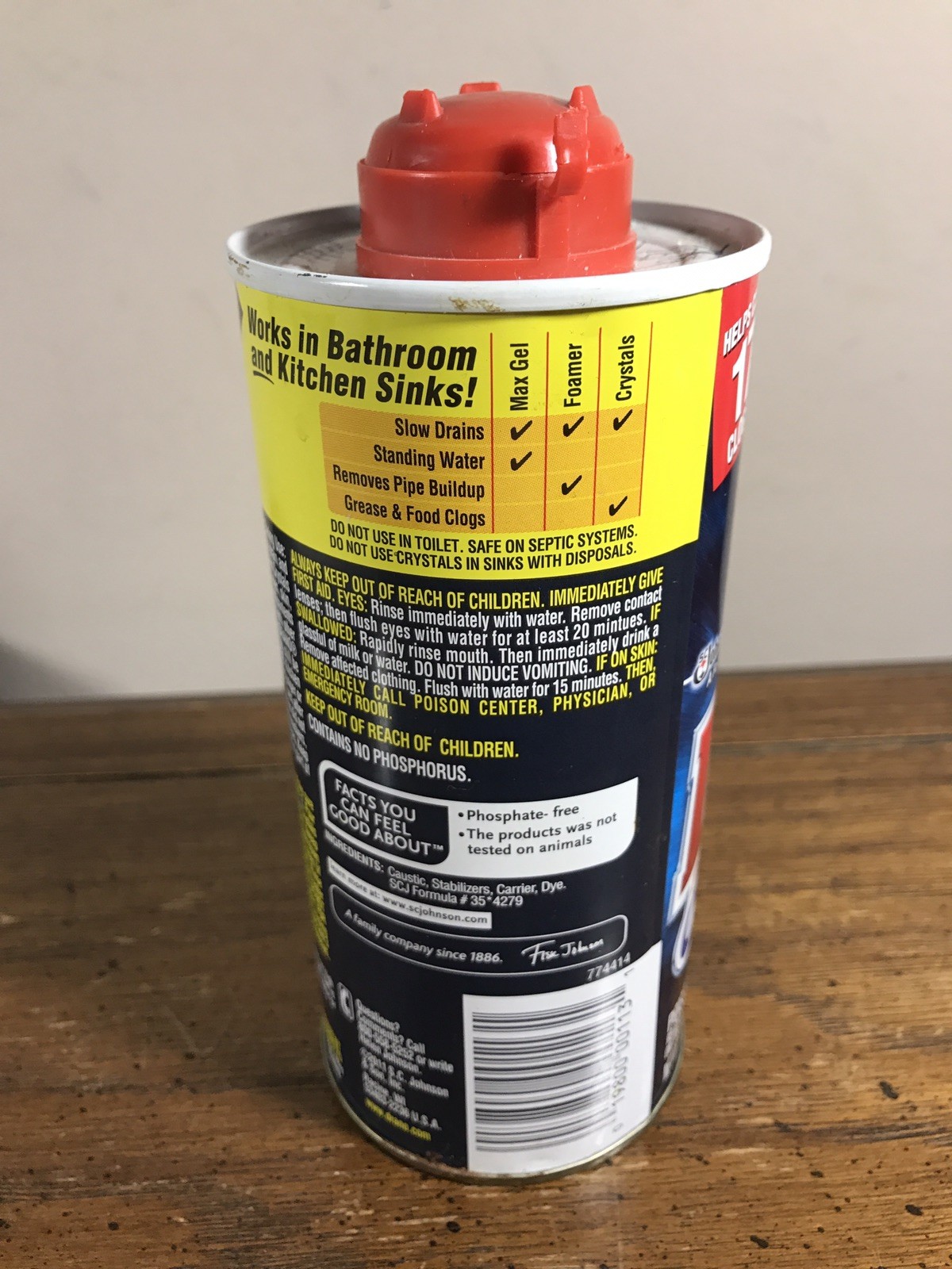 DRANO Professional Strength Crystals Clog Remover 2011 18oz 50% Full SC Johnson