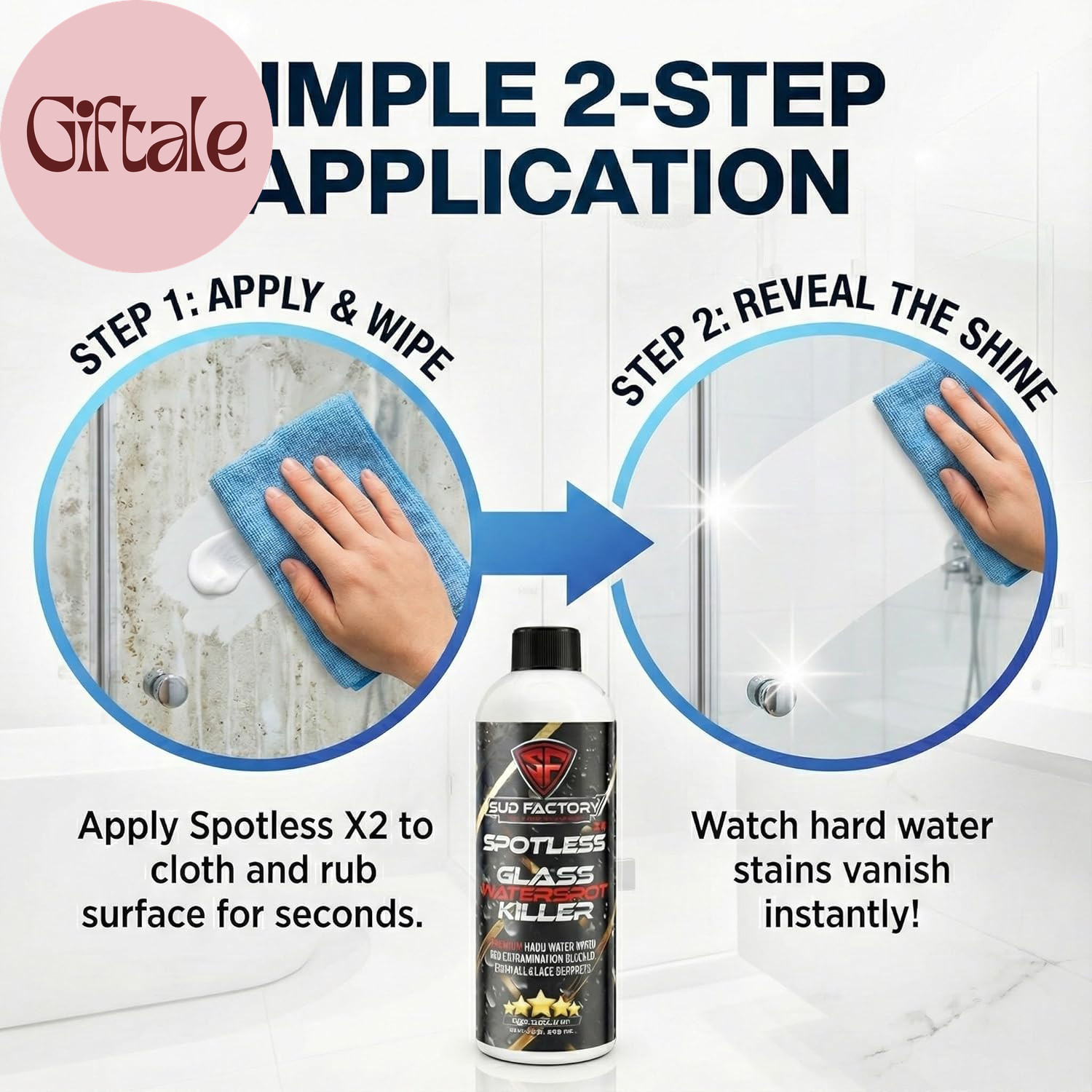 Hard Water Spot Remover for Glass Spotless X2 – Removes Water Stains from Shower