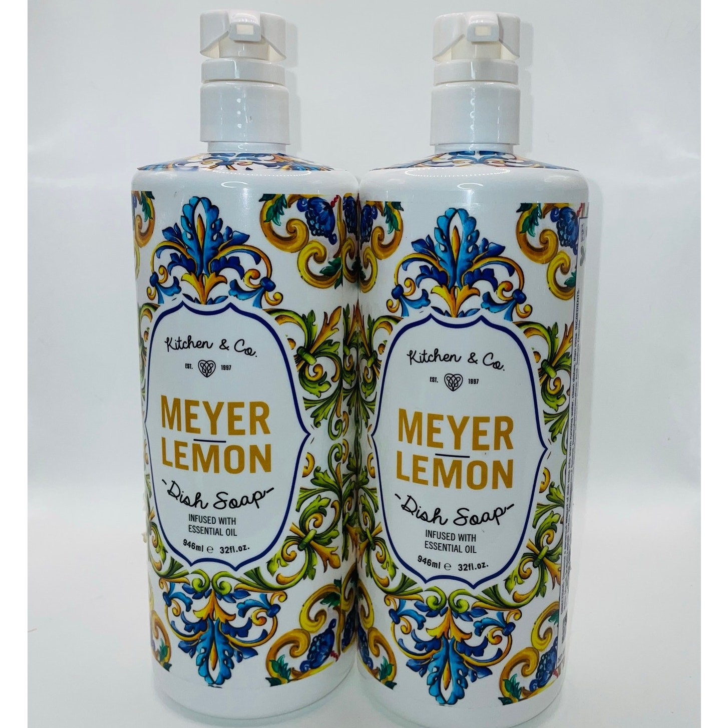 Kitchen & Co Meyer Lemon Dish Soap Essential Oils 32oz Pump Large Lot of 2 Decor