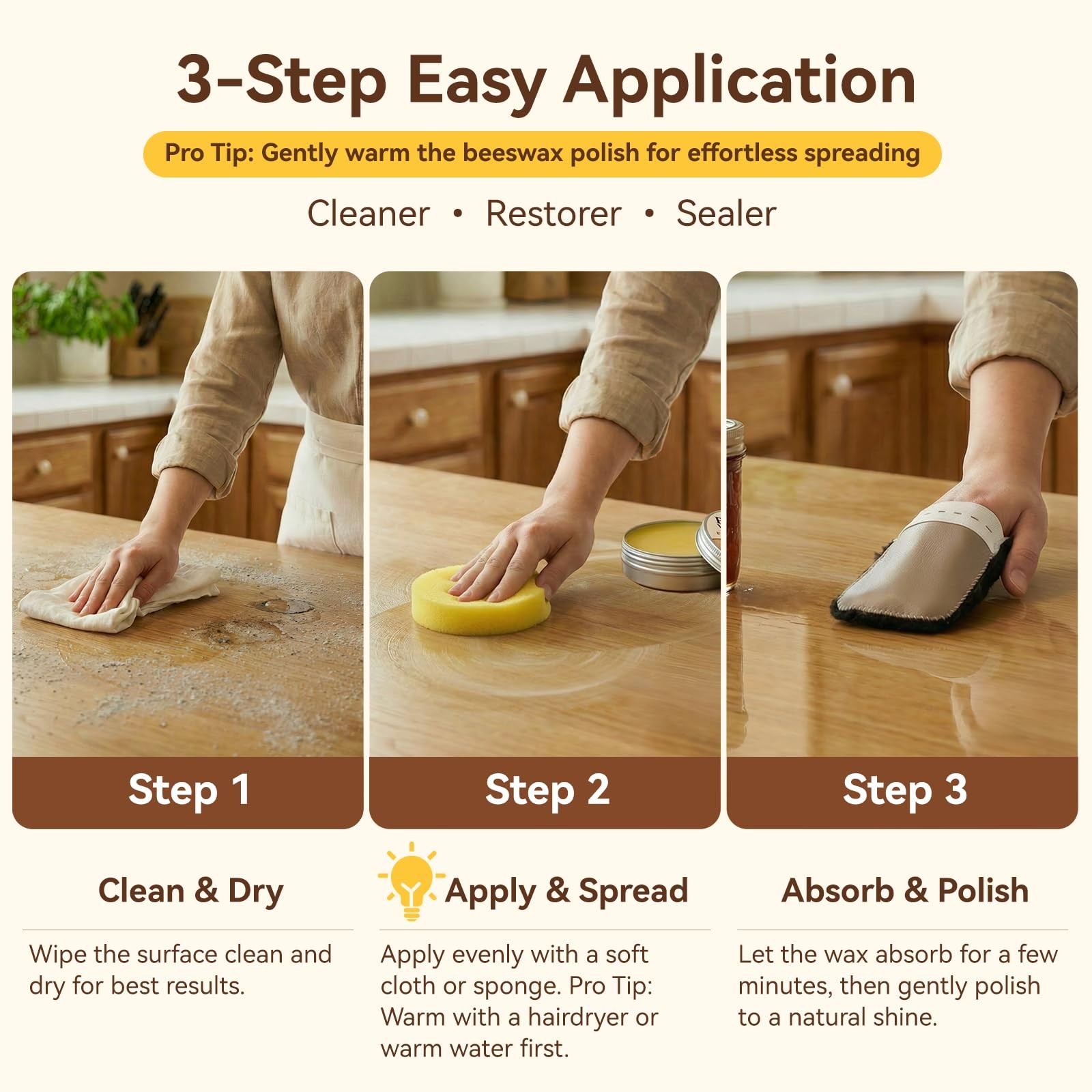 Food Grade Beeswax Wood Conditioner & Furniture Polish – Natural Unscented Wo…