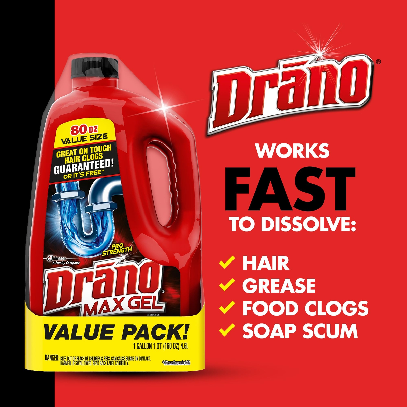Drano Max Gel Drain Clog Remover 80 Fl Oz Pack Of 2 Fast Acting Safe For Pipes