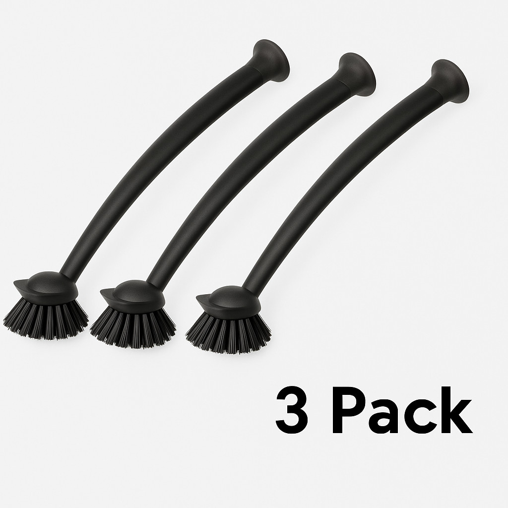 3 Pack Suction Cup Dish Brush – Long Handle Kitchen Sink Scrubber Cleaner