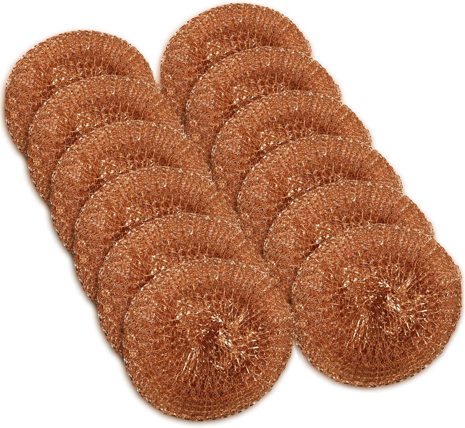 12 Pack Copper Coated Scourers by – Scrubber Pad Used for Dishes, Pots, Pans, a