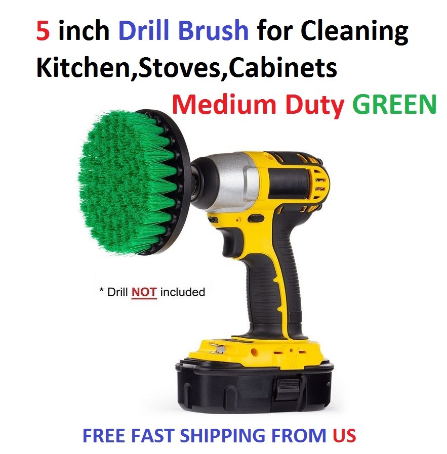 5 inch Drill Brush for Cleaning Kitchen,Stoves,Cabinets Medium Duty GREEN