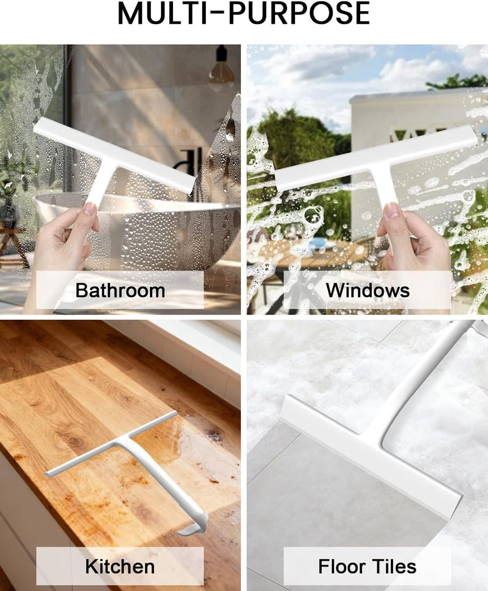 Shower Squeegee for Shower Glass Doors, Silicone Blade Whale Tail Hang Hook | 8″