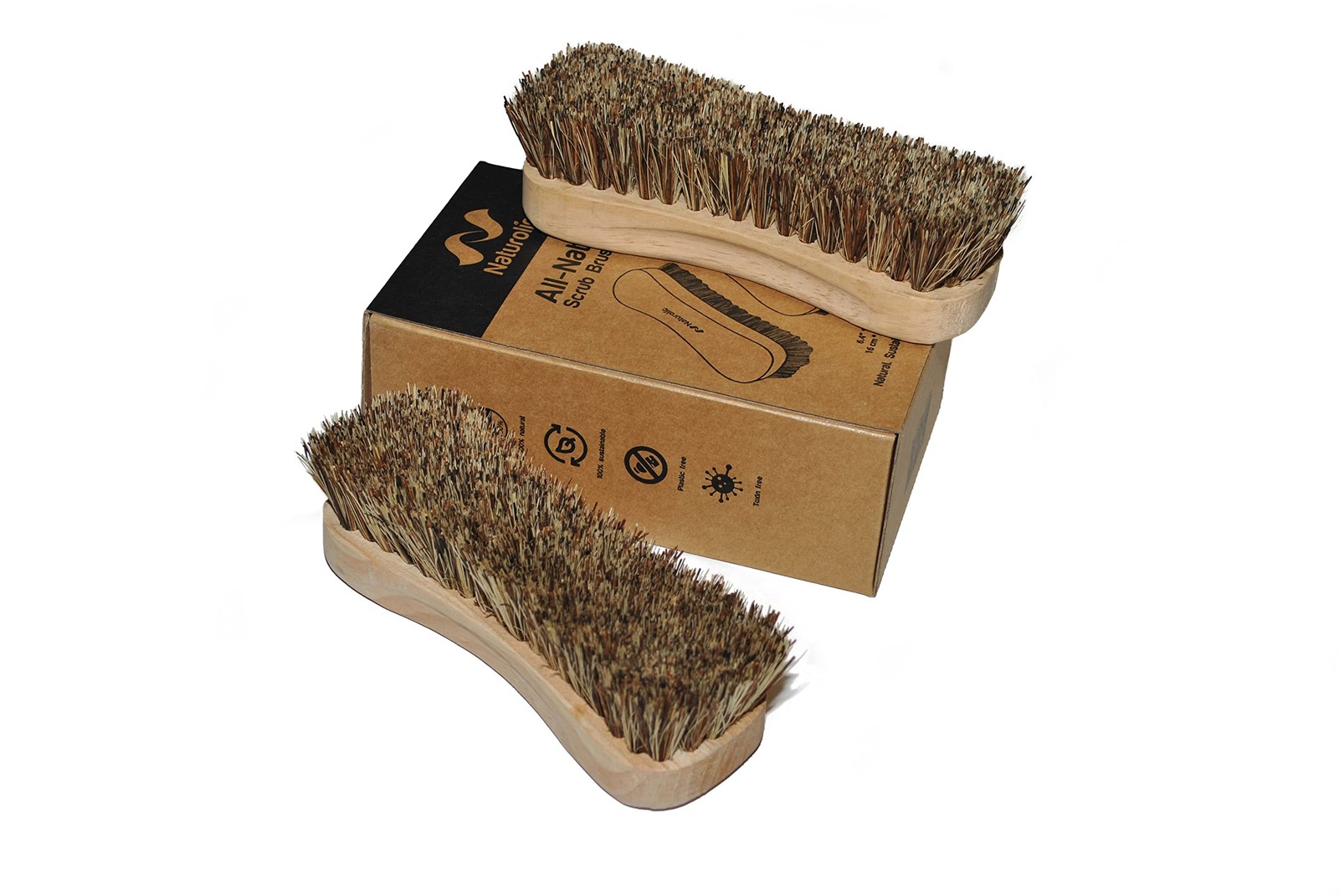 All-Natural Wooden Scrub Brush Set | Wooden Handle | Palmyra Bristle Brush fo…