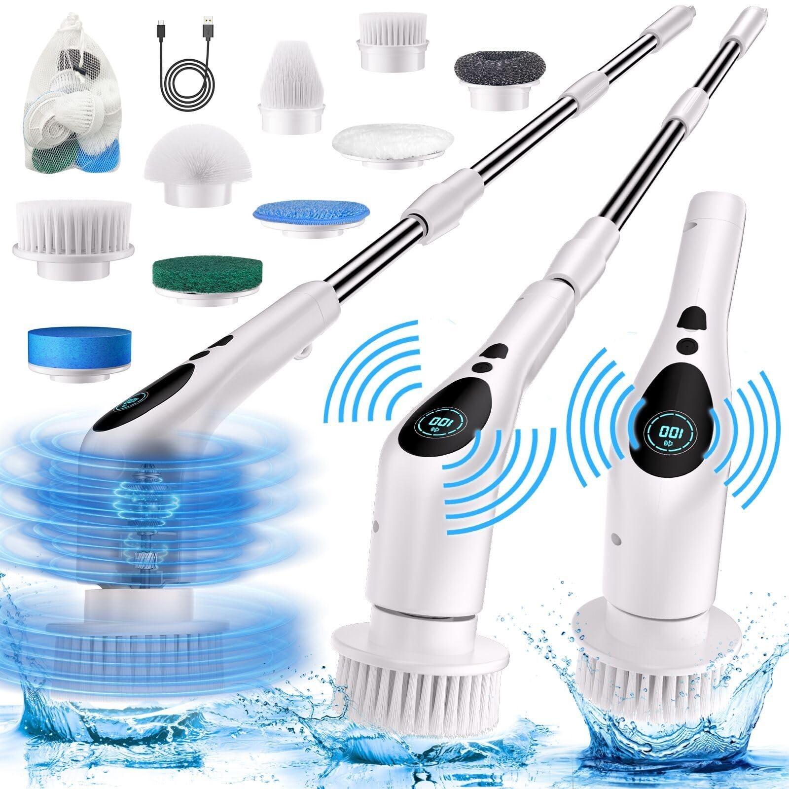 Electric Spin Scrubber, Electric Spin Cordless Tub and Tile Scrubber with Voi…