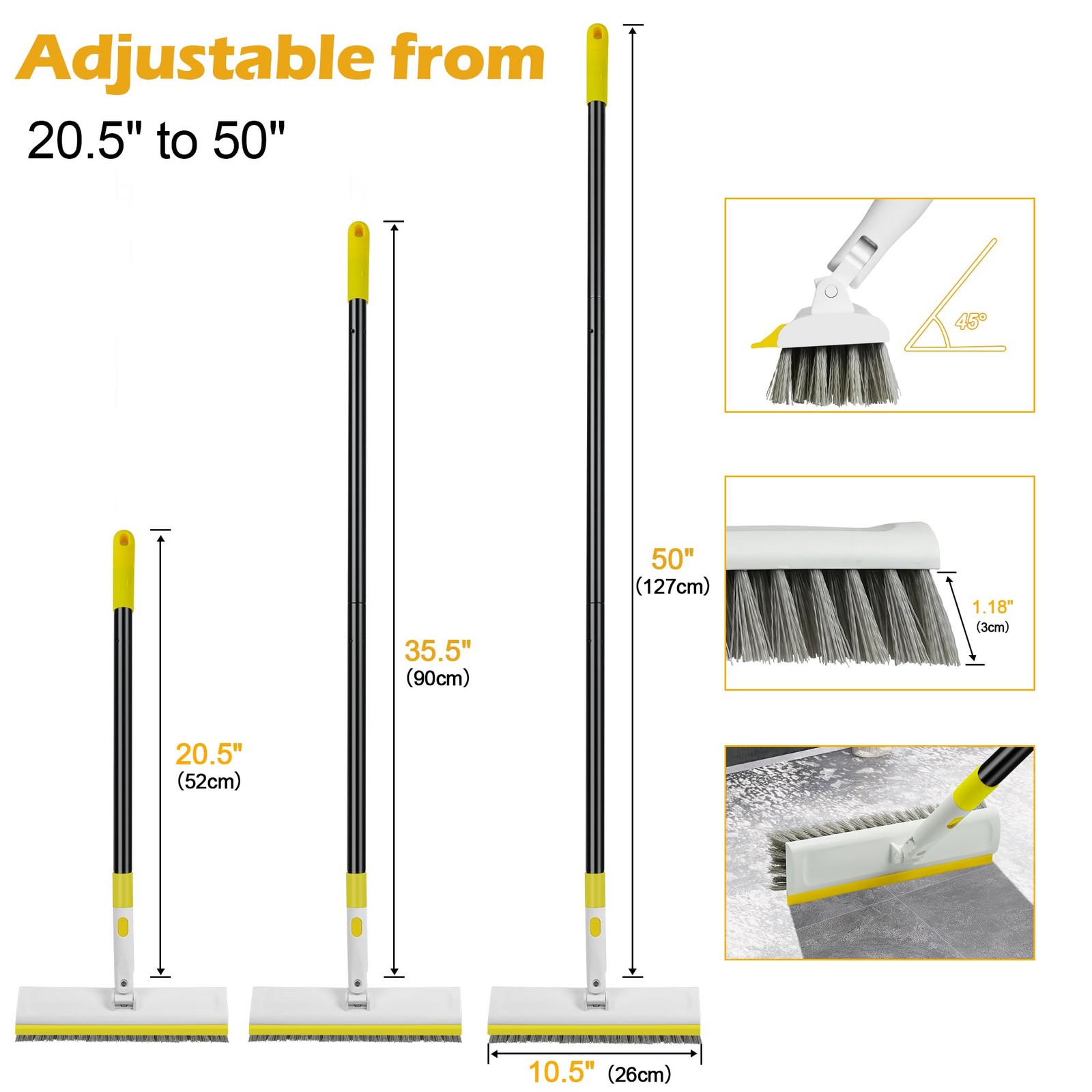 Floor Scrub Brush with Long Handle for Bathroom Kitchen Deck Tile Tub Floor