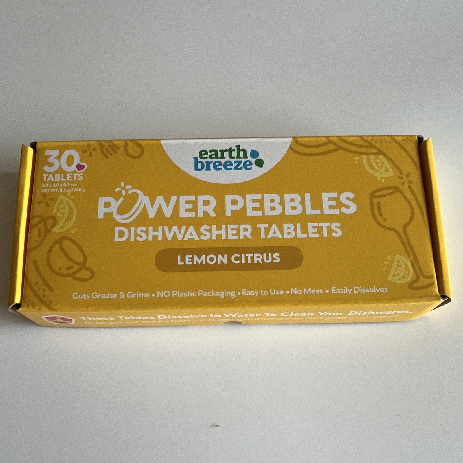 Earth Breeze Power Pebbles Dishwasher Tablets Lemon Citrus 30, No Plastic Pack