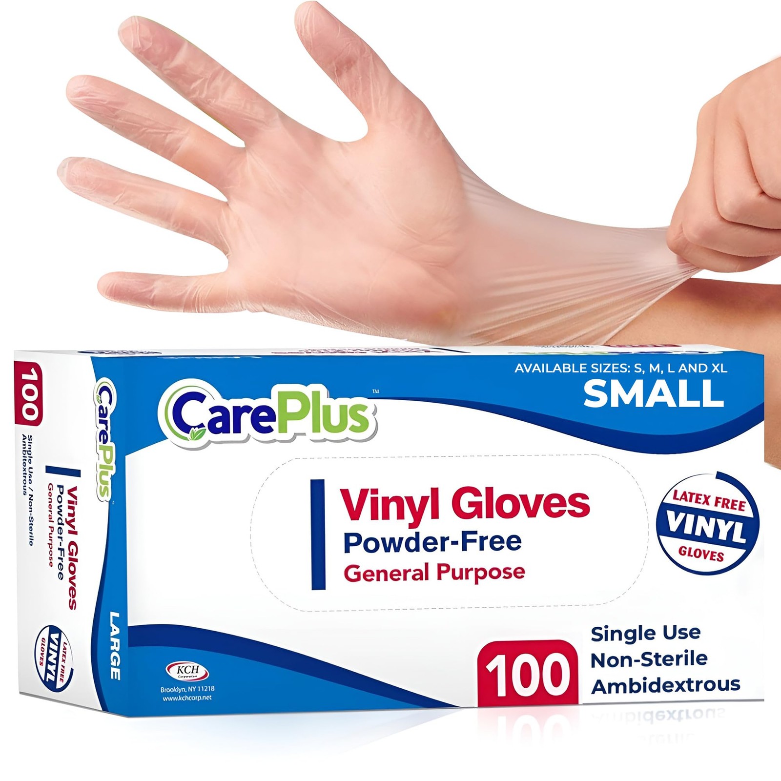 CARE PLUS Latex-Free Vinyl Gloves Clear Small Size 100 Small,