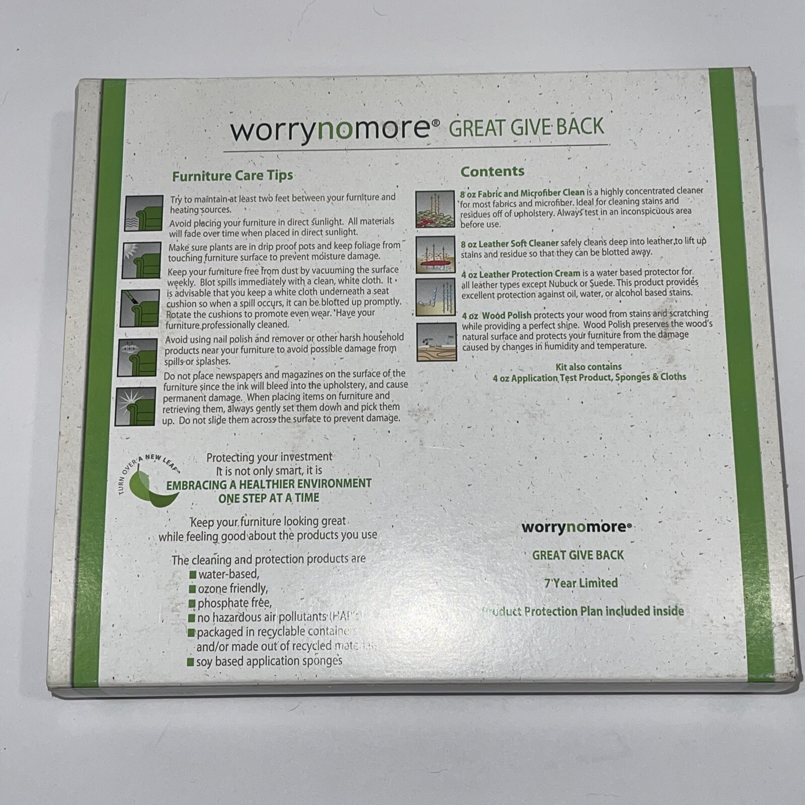 NIB GENUINE WORRY NO MORE LEATHER FABRIC WOOD FURNITURE PROTECT CLEANING KIT