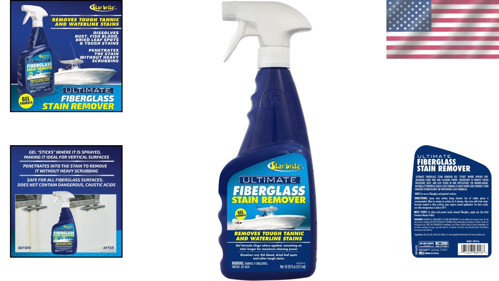 Fiberglass Stain Remover Gel Spray Rust Waterline Leaf Stain Cleaner for Boats