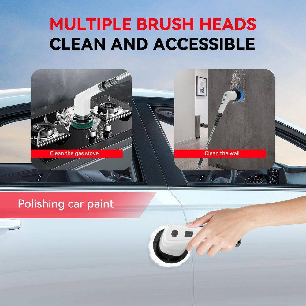 Cordless Portable Carpet Cleaners, Power Scrubber, 2-Speeds, 7-Brush Heads, Long