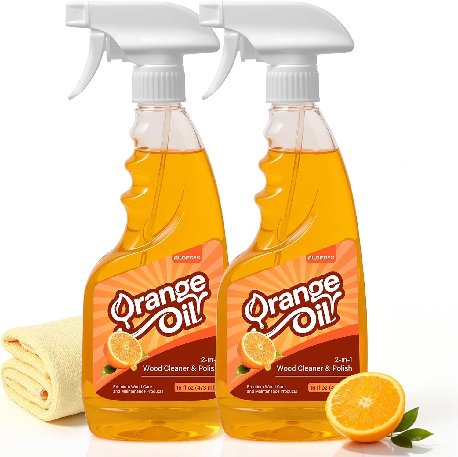 2-in-1 Furniture Polish Wood Cleaner – 2Pack Natural Orange Oil Spray Protect