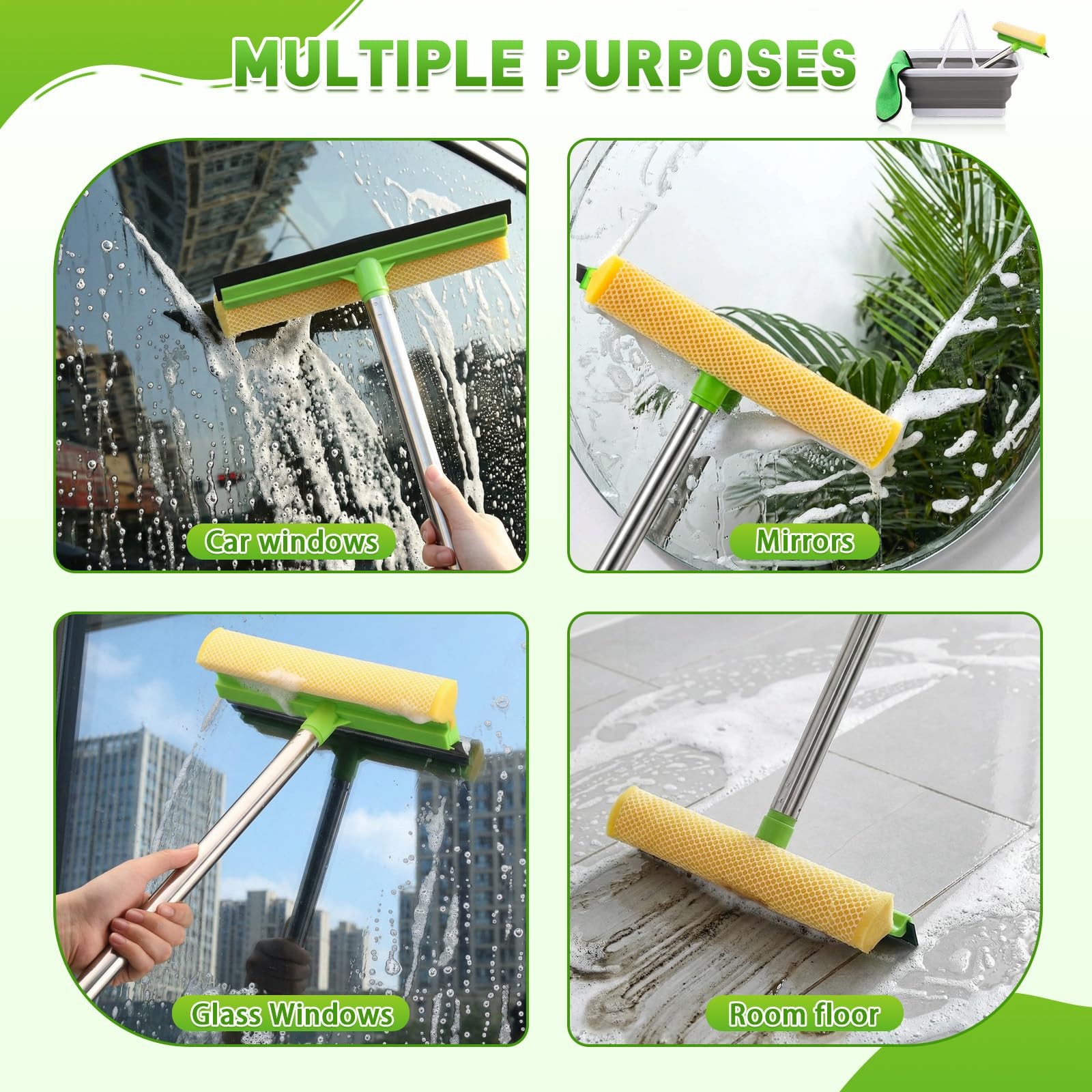 7 Pcs Windshield Car Squeegee and Collapsible Washing Bucket Combo Set 2 in 1…