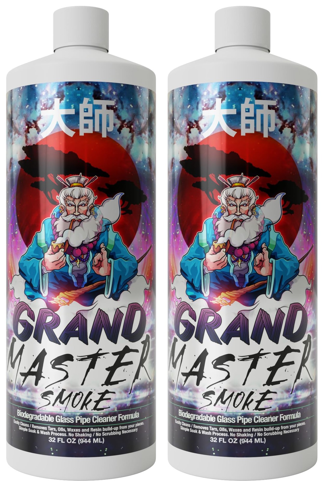 GRAND MASTER SMOKE 64oz / 2 Pack Soak & Wash Bundle Glass Pipe Cleaner