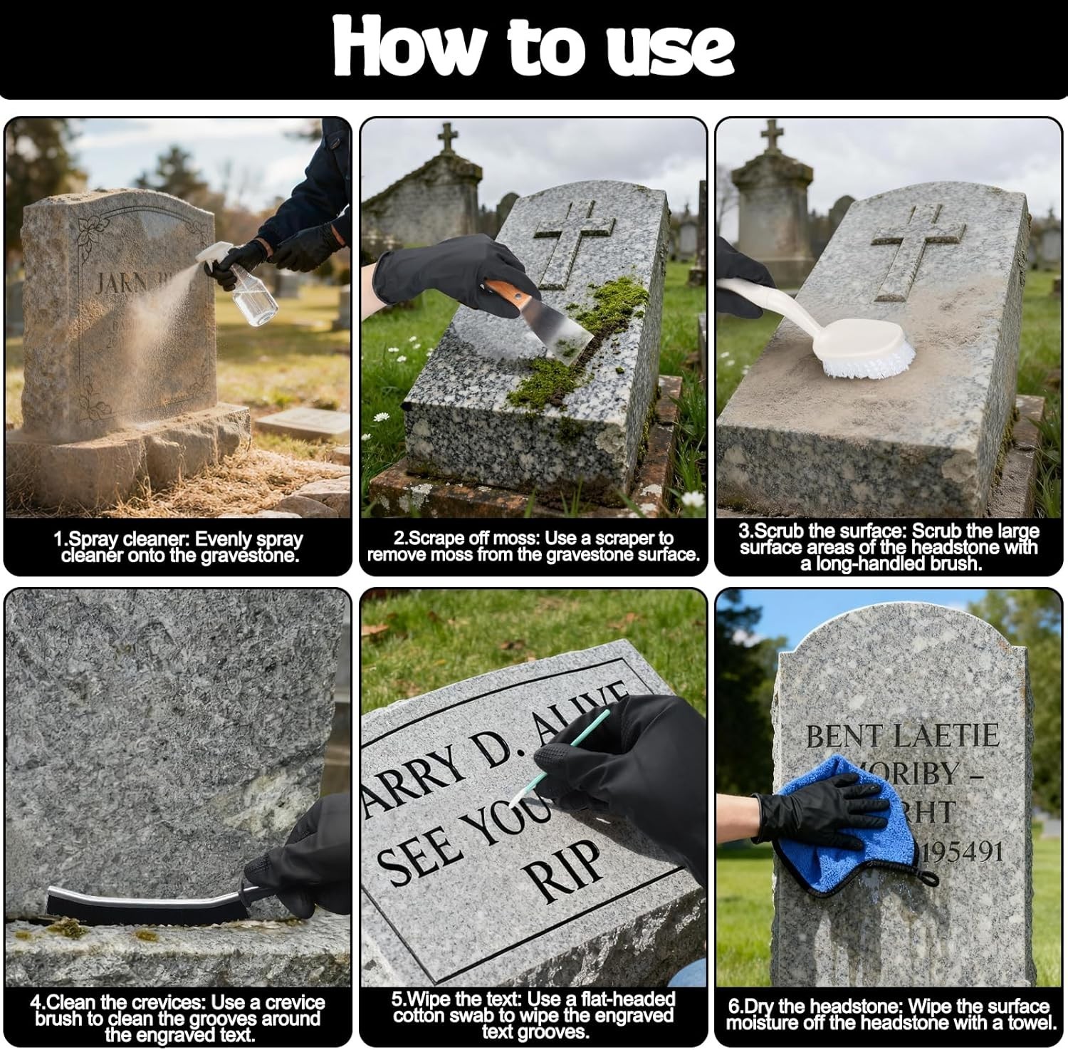 Complete Headstone Cleaning Tools: Reusable Gloves, Brushes & Towel for Care