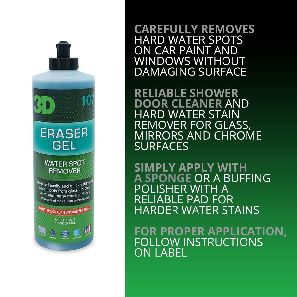 3D Eraser Gel 16 Ounce Powerful Acidic Cleaner for Water Spots and Mineral De…