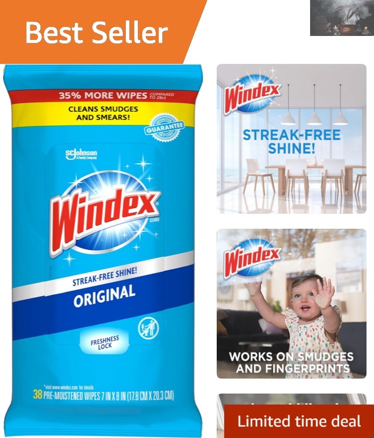 38 Biodegradable Glass Cleaning Wipes – Streak-Free Shine & Scent