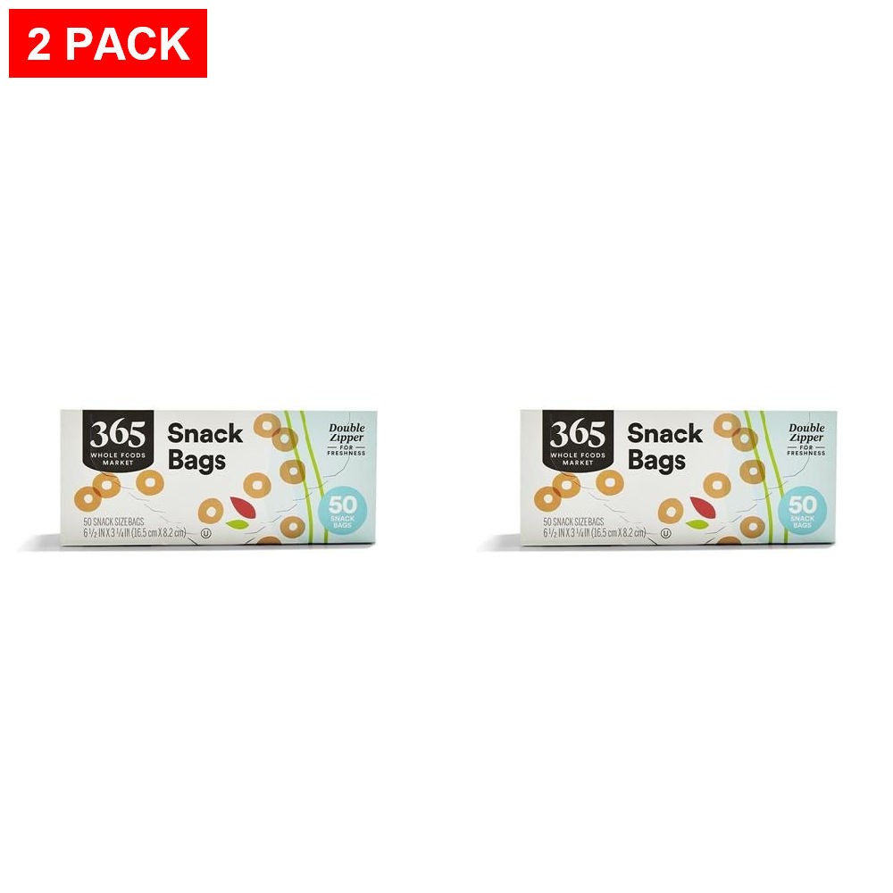 Whole Foods Market, Snack Size Storage Bags, Double Zipper, 50 Count – Pack Of 2