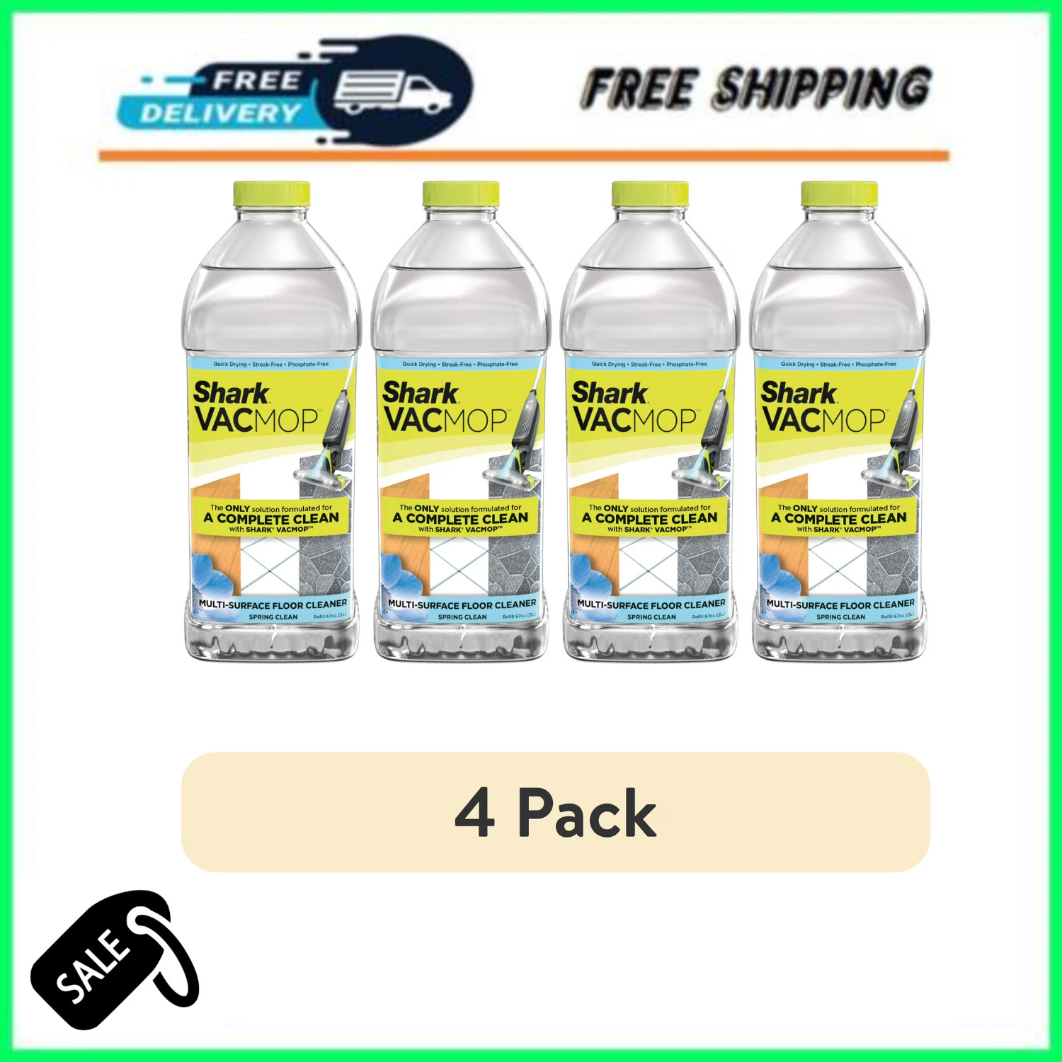 4 Pack Shark VACMOP Multi Surface Cleaner Refill 2L Fast Dry Streak Free