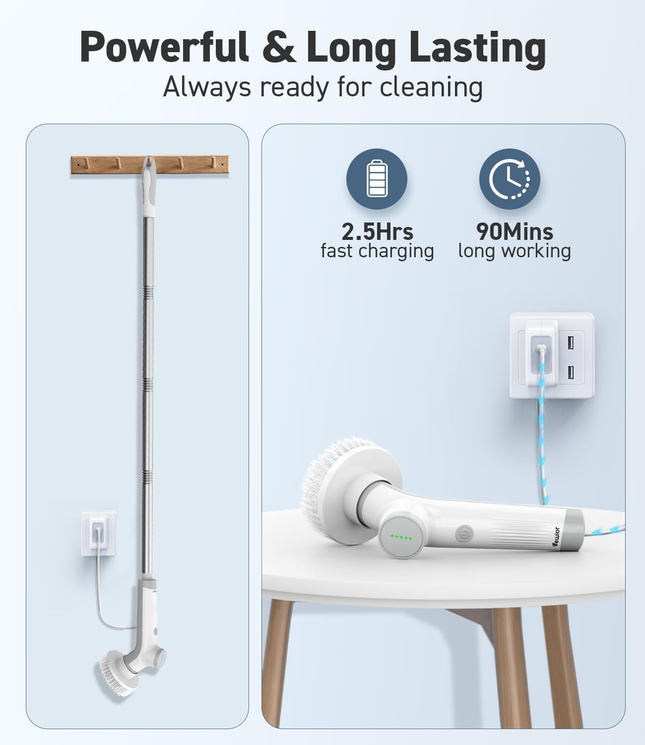Electric Spin Scrubber, VEWIOR Cordless Shower Scrubber with 3 Adjustable Angle,