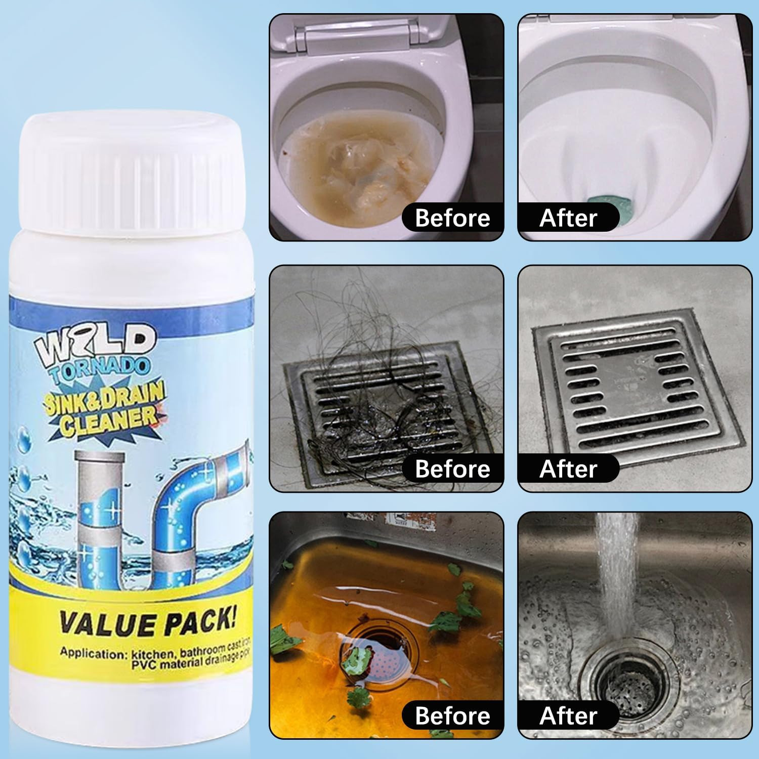 2Pc Wild Tornado Pipe Dredge,Powerful Sink Cleaner for Kitchen Toilet Pipeline