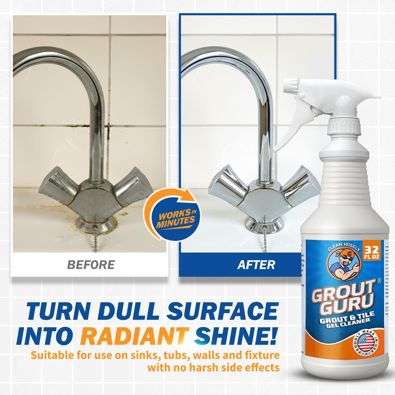 Professional Gel Grout Cleaner Spray, Heavy Duty Tile Grout Cleaner for Tub & Wa