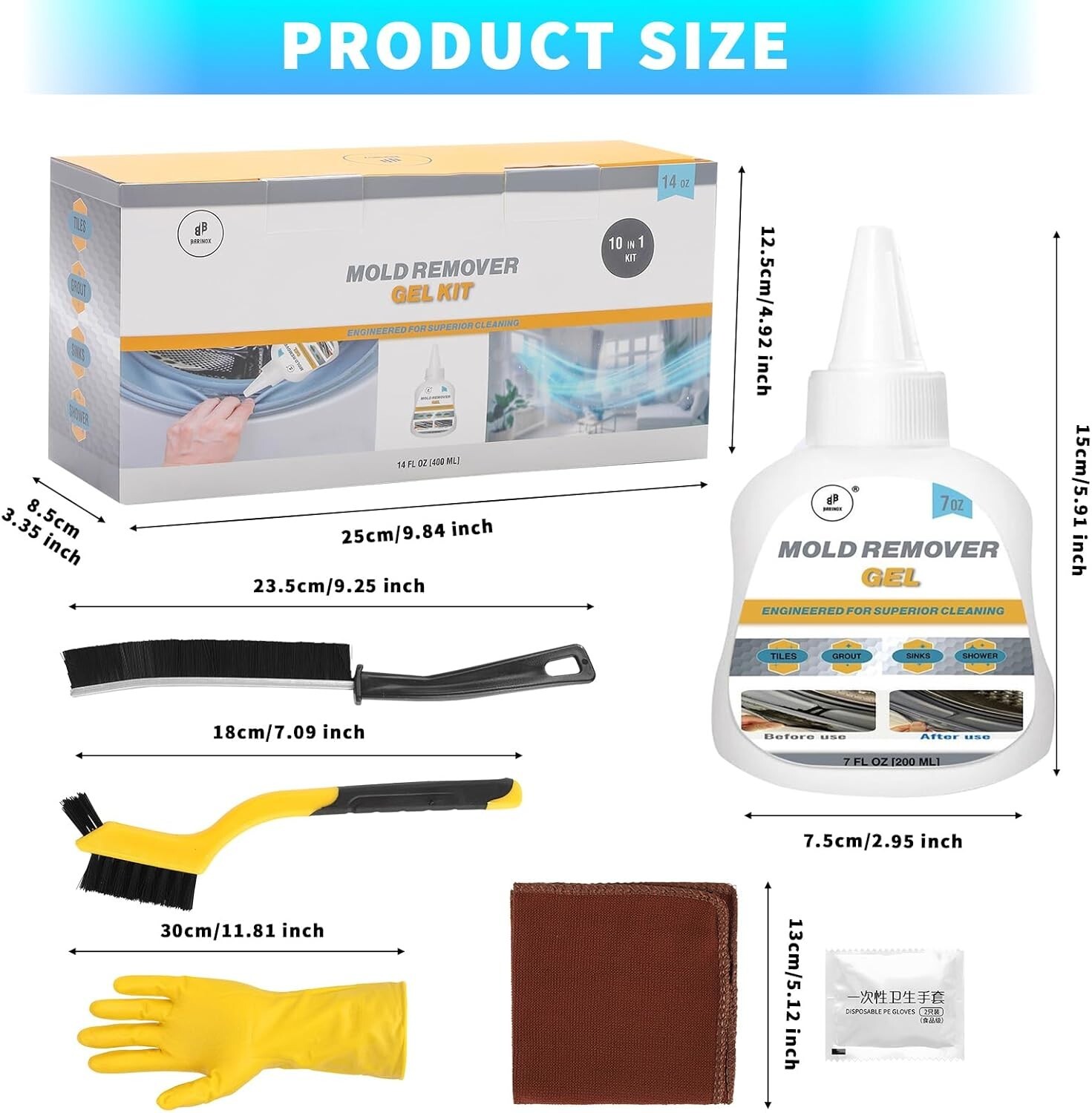 MOLD STAIN REMOVER GEL KIT 10 IN 1 POWERFUL CLEANER FOR GROUT, TILE, SHOWER SINK