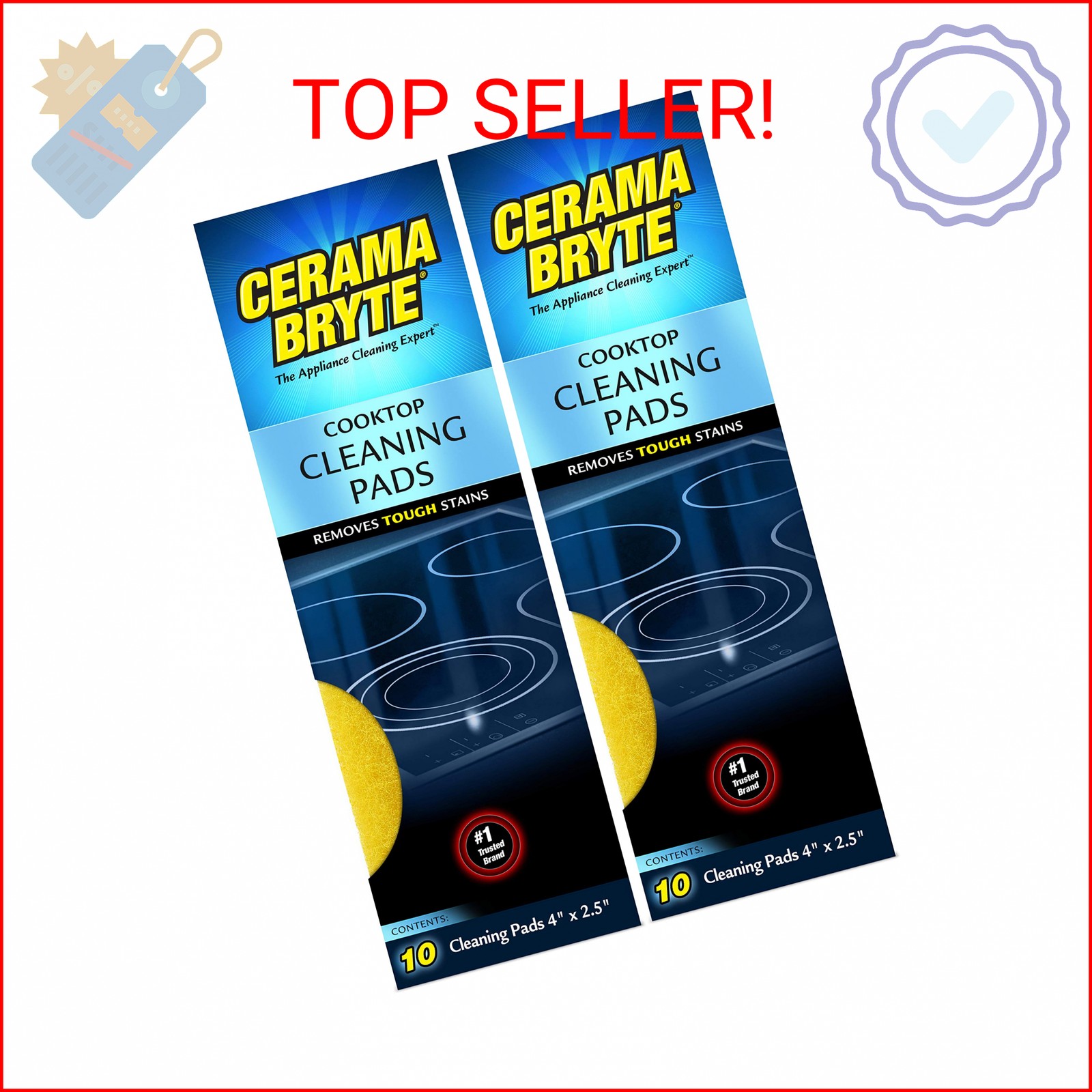 Cerama Bryte Cooktop Cleaning Pads, 10-Count 2 Pack