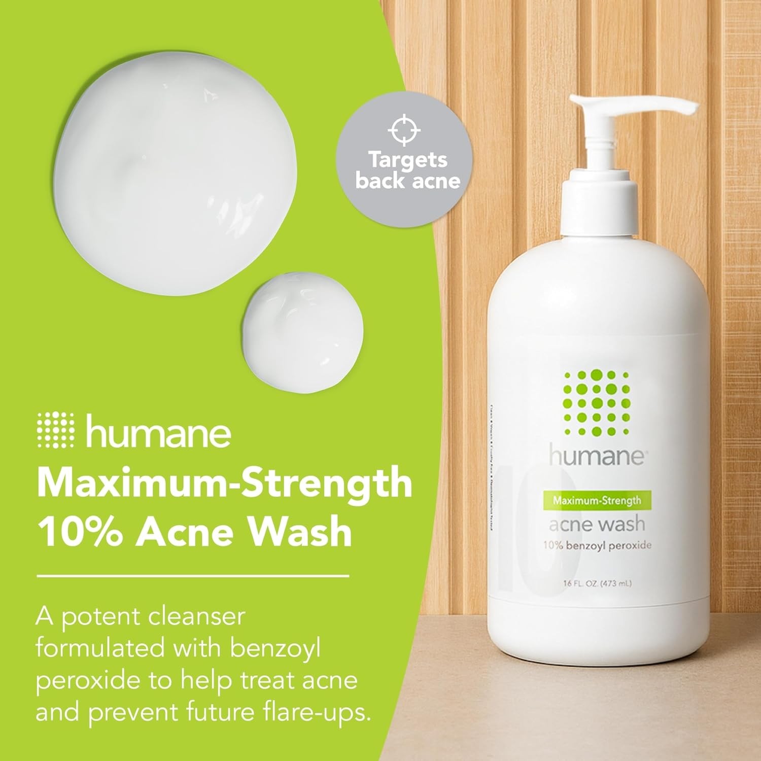 humane Benzoyl Peroxide Acne Body Wash – 10% Maximum-Strength Face, Skin, Butt