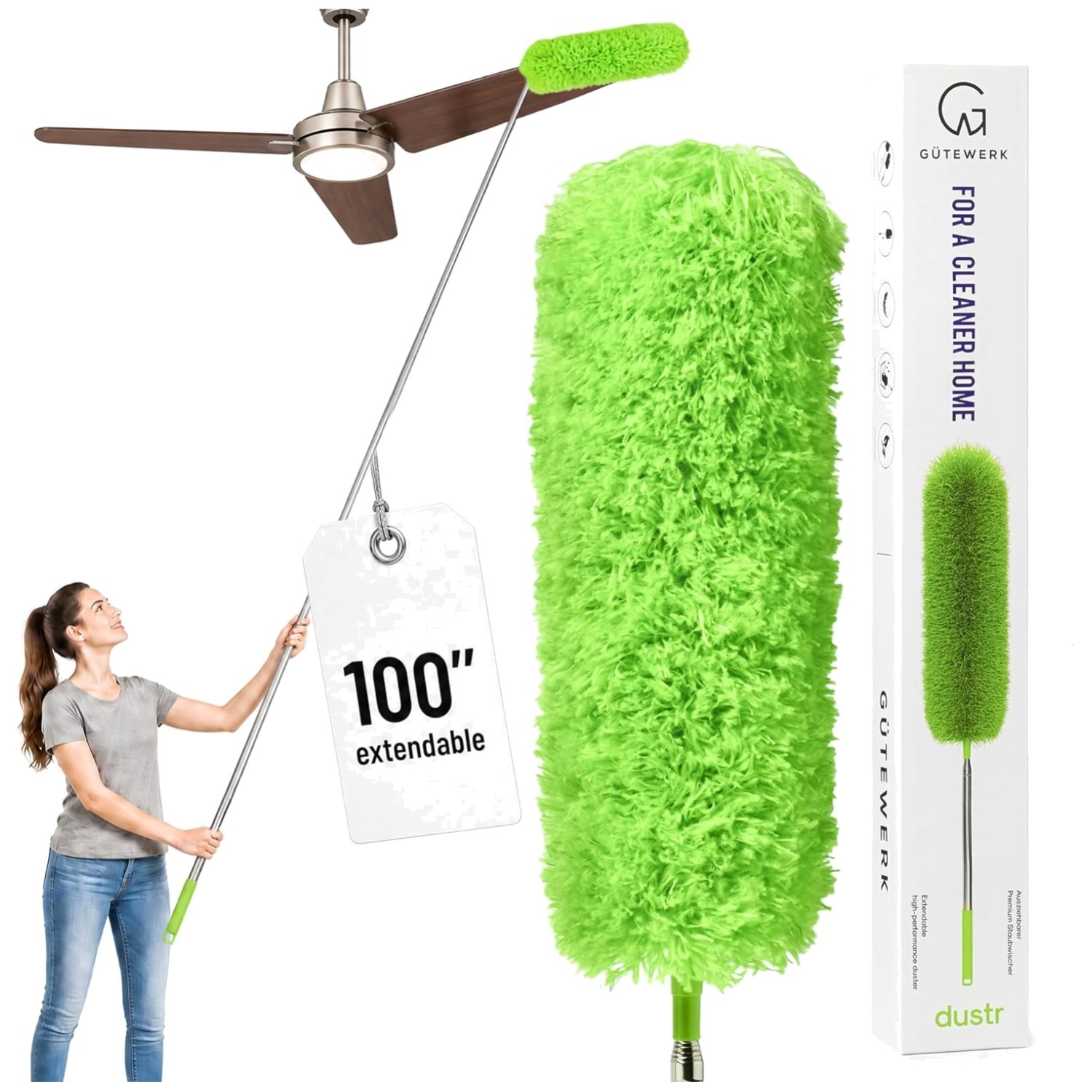 100″ Extendable Microfiber Duster – Washable, Bendable