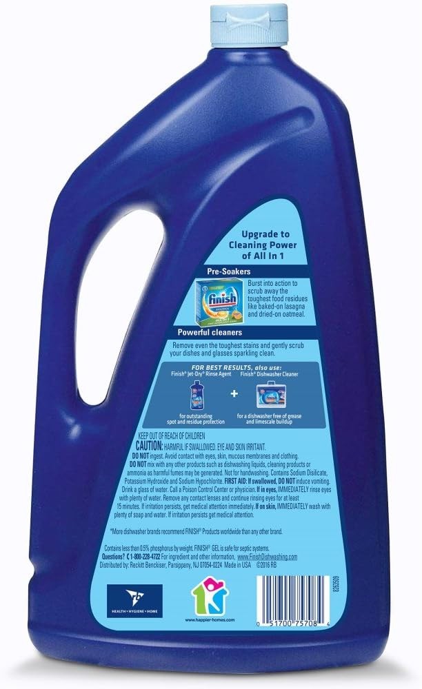 Finish Dishwasher Detergent Gel Liquid, Lemon Scent | 75oz | Pack of 2