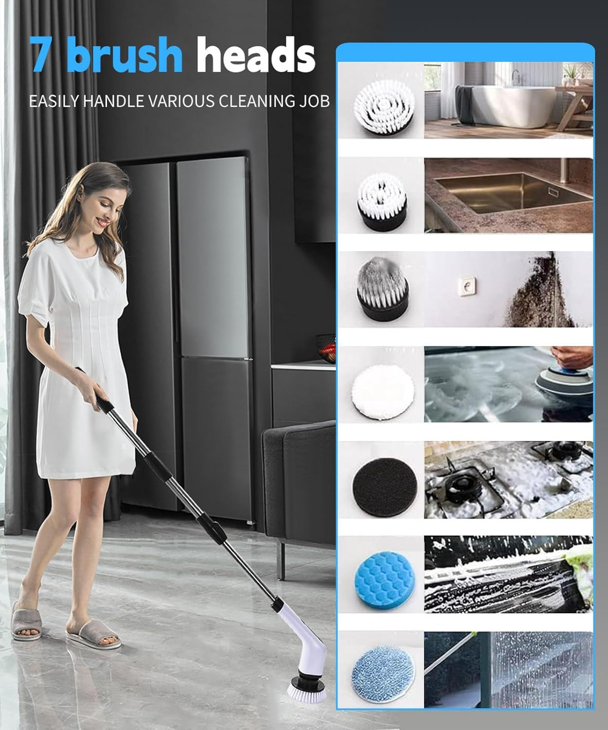 Cordless Electric Spin Scrubber Brush for Bathroom, Tub, Tiles & Car Cleaning