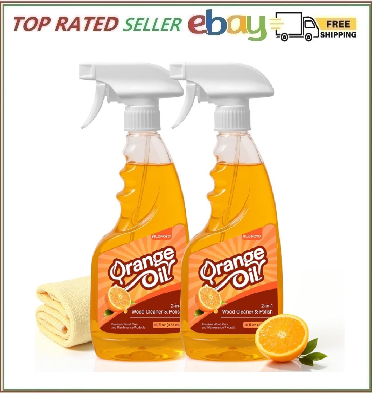 Natural Orange Oil Wood Cleaner Polish Spray – 2-Pack, 32oz Total