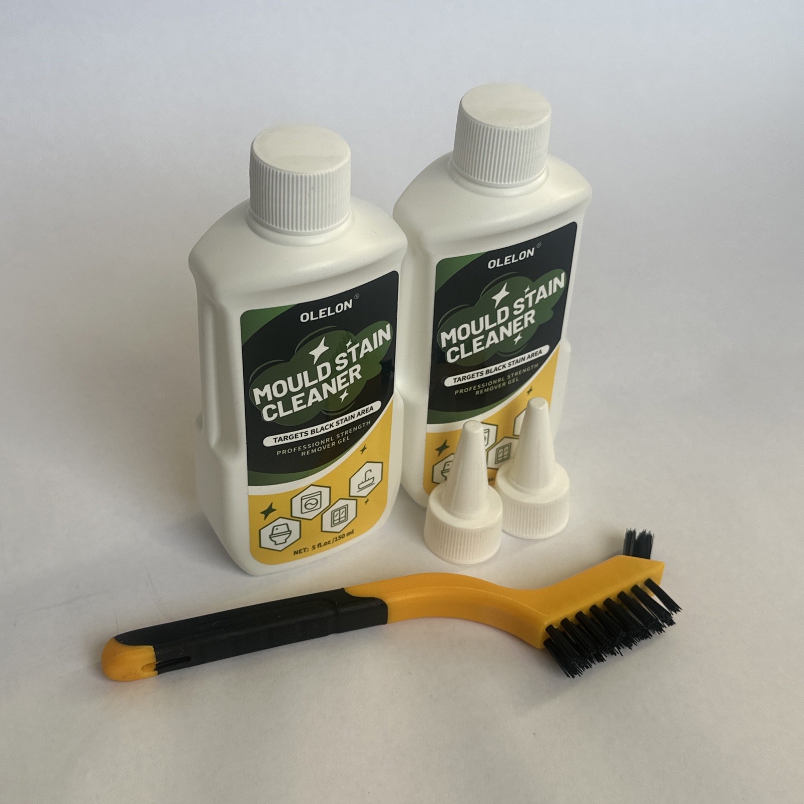 OLELON Mold Mould Stain Remover Gel Sink Toilet Wash Machine Cleaner Brush 2 Pc