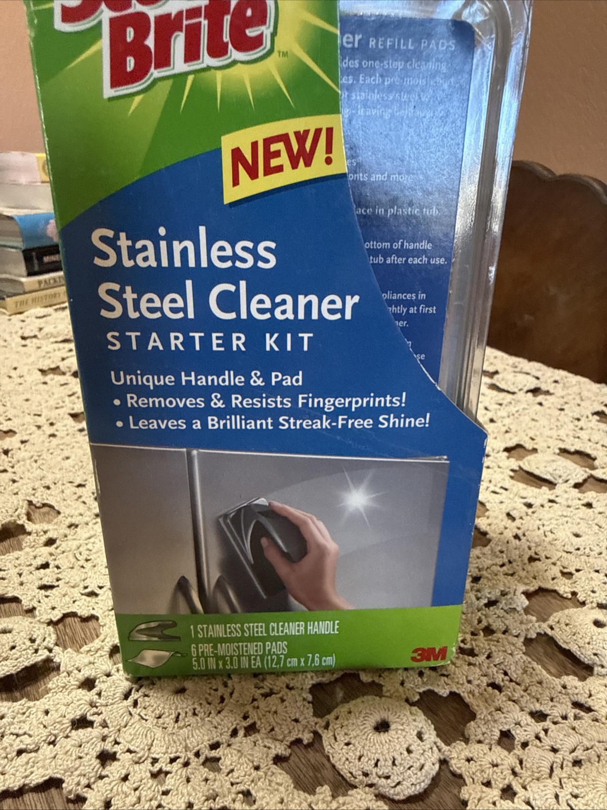 3M Scotch Brite Stainless Steel Cleaner Starter Kit 1 Handle & 6 pads New In Box