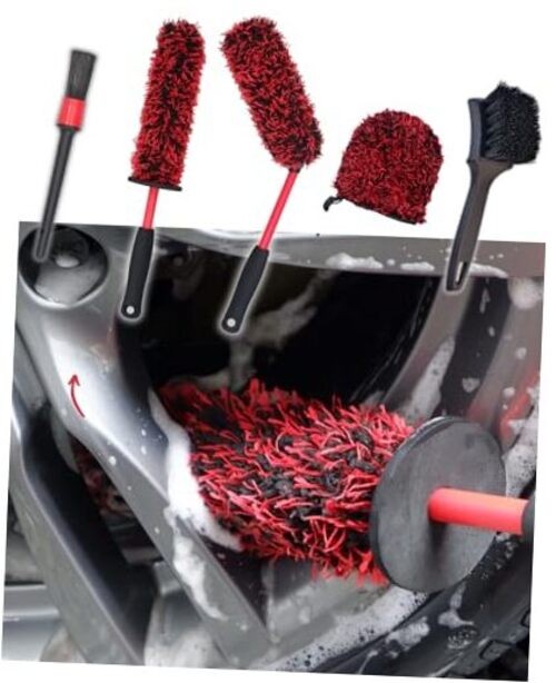 Metal Free Microfiber Wheel Brush Kit- Microfiber Angled 5 Pack (Red & Black)