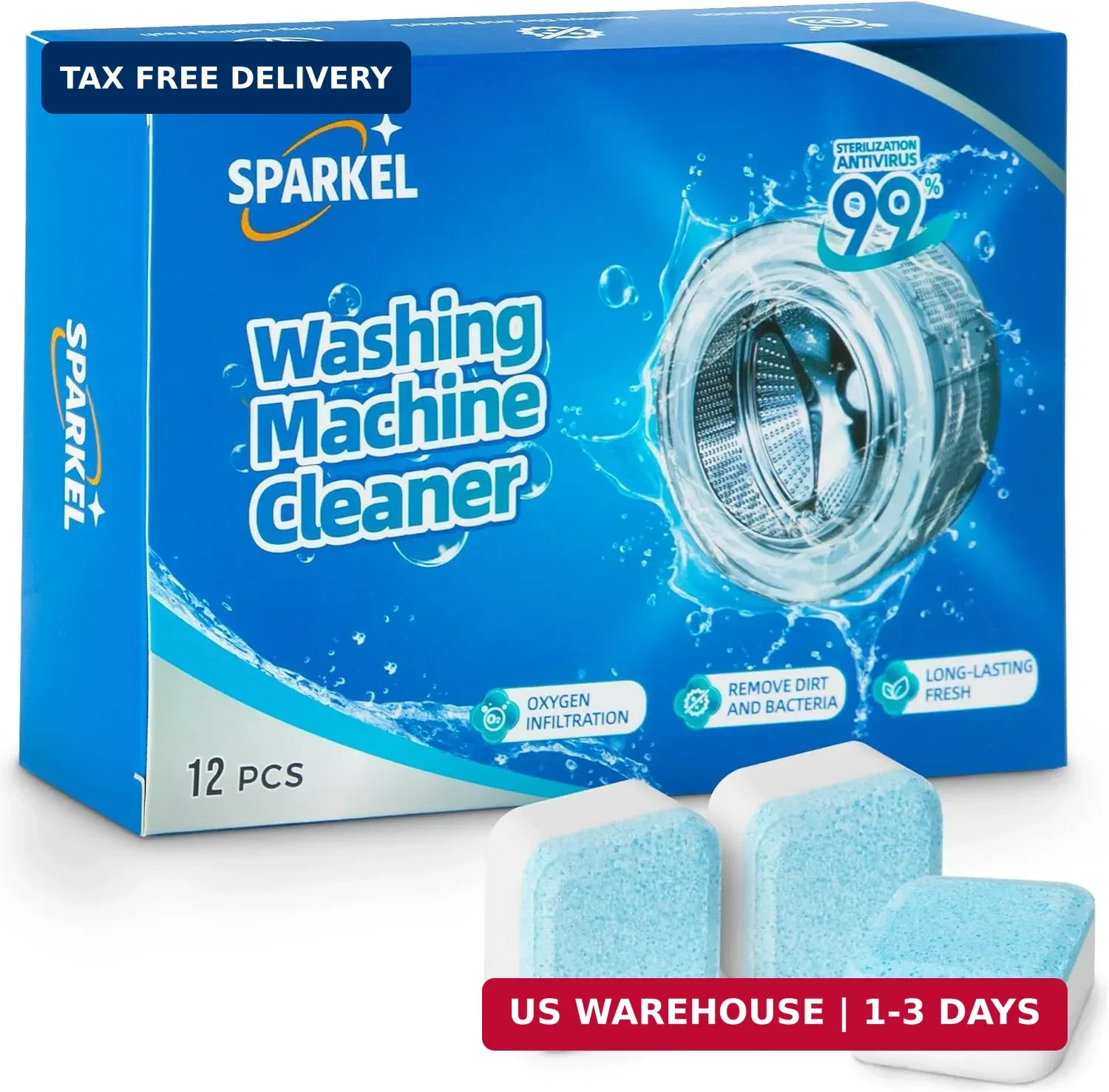 Washing Machine Cleaner Descaler Tablets 12 Pack (1 Year Supply) – Deep Cleaner