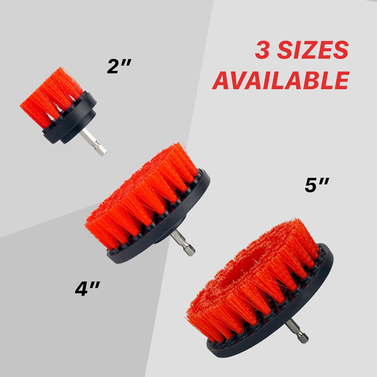 2″, 4″, 5″ Universal 3-Piece M8 Drill Brush Set – Carpet & Upholstery Cleaner wi