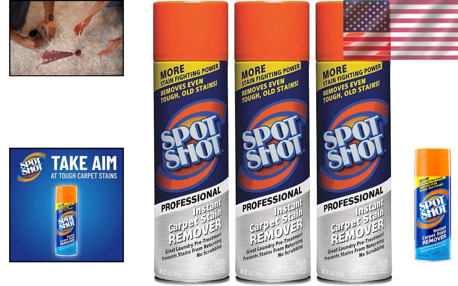 Professional Foam Carpet Stain Remover – Quick Odor Neutralizer – 3-Pack 18 oz.