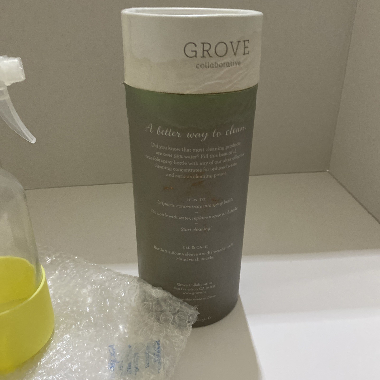 Grove Collaborative 16 oz Glass Dispense Spray Bottle Silicone Sleeve Yellow