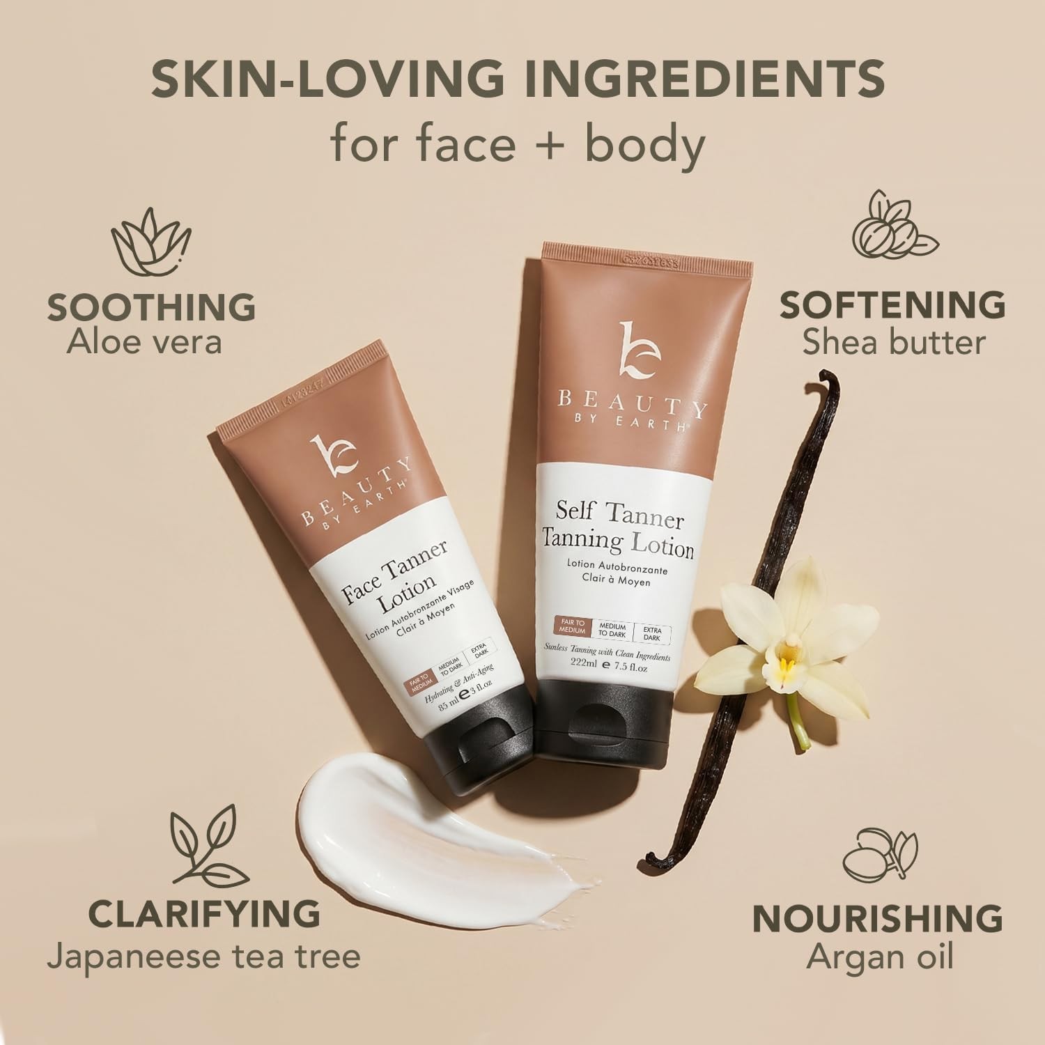 Self Tanner Face & Body – With Organic Aloe Vera & Shea Butter, Sunless Tannin
