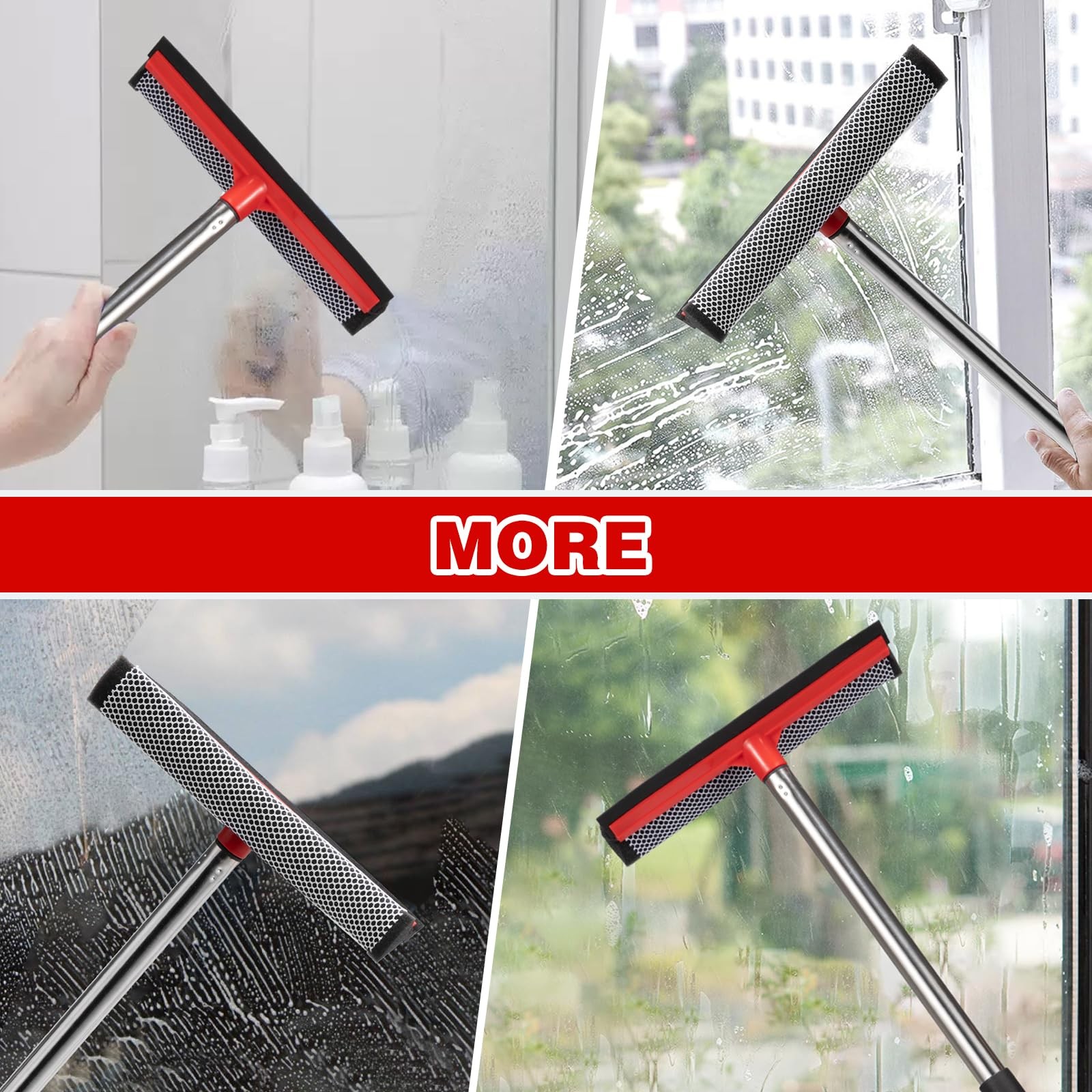 2 in 1 Standard Window Squeegee, Home Window Cleaner with 59″ Poles,Washing S…