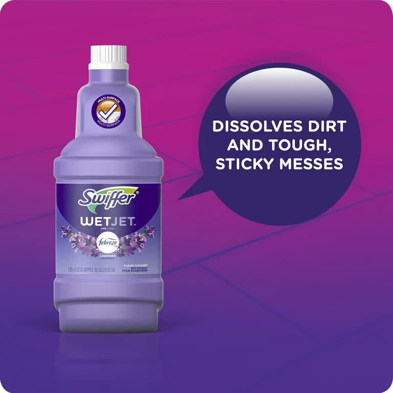 Swiffer WetJet Liquid Floor Cleaner,Lavender Vanilla&Comfort, 1.25 Liter 2pack