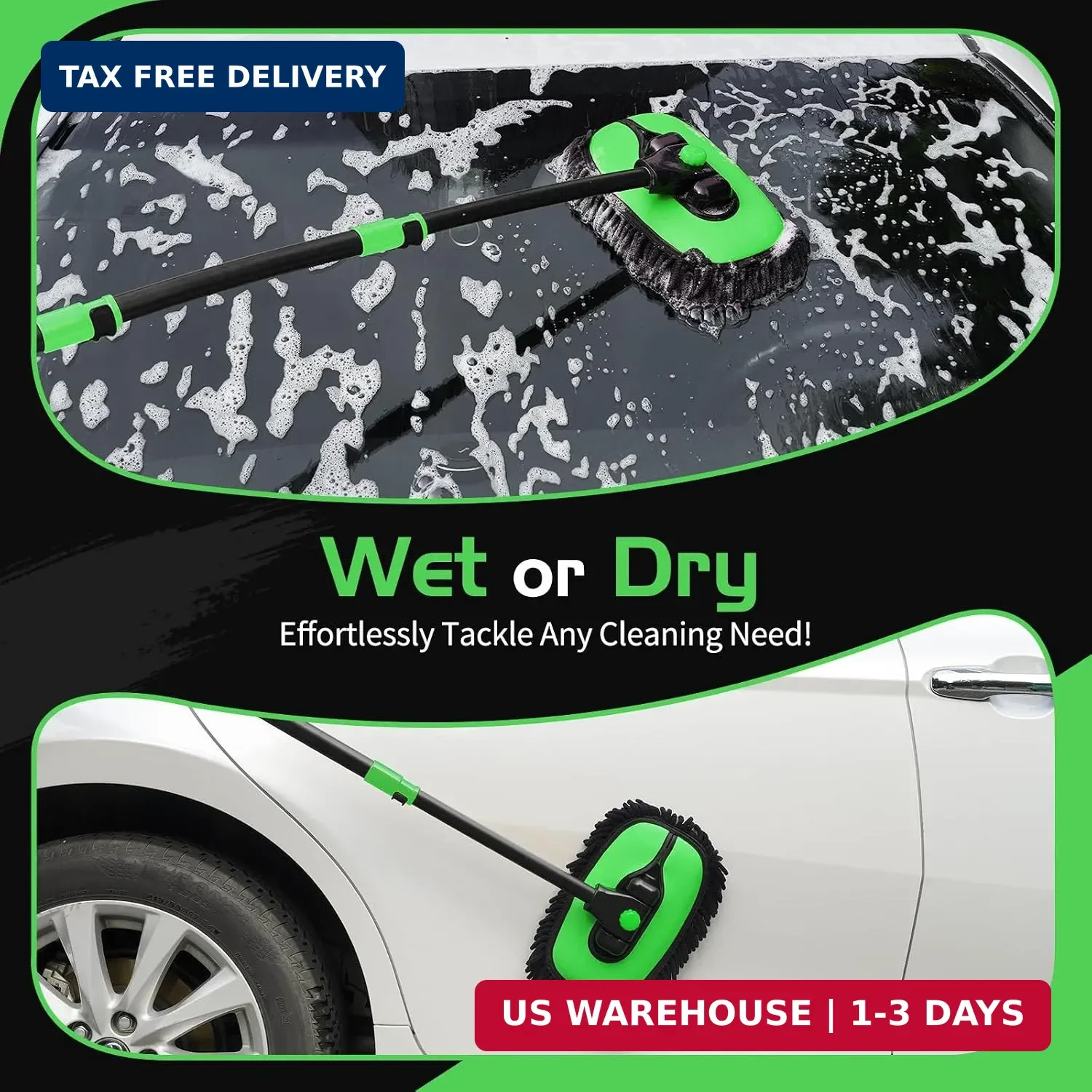 Car Wash Brush with Long Handle – 15°Curved Car Brushes for Washing Exterior, Mi